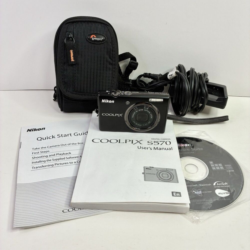 Nikon COOLPIX S570 12.0MP Compact Digital Camera w/ Charger, SD Card - Tested